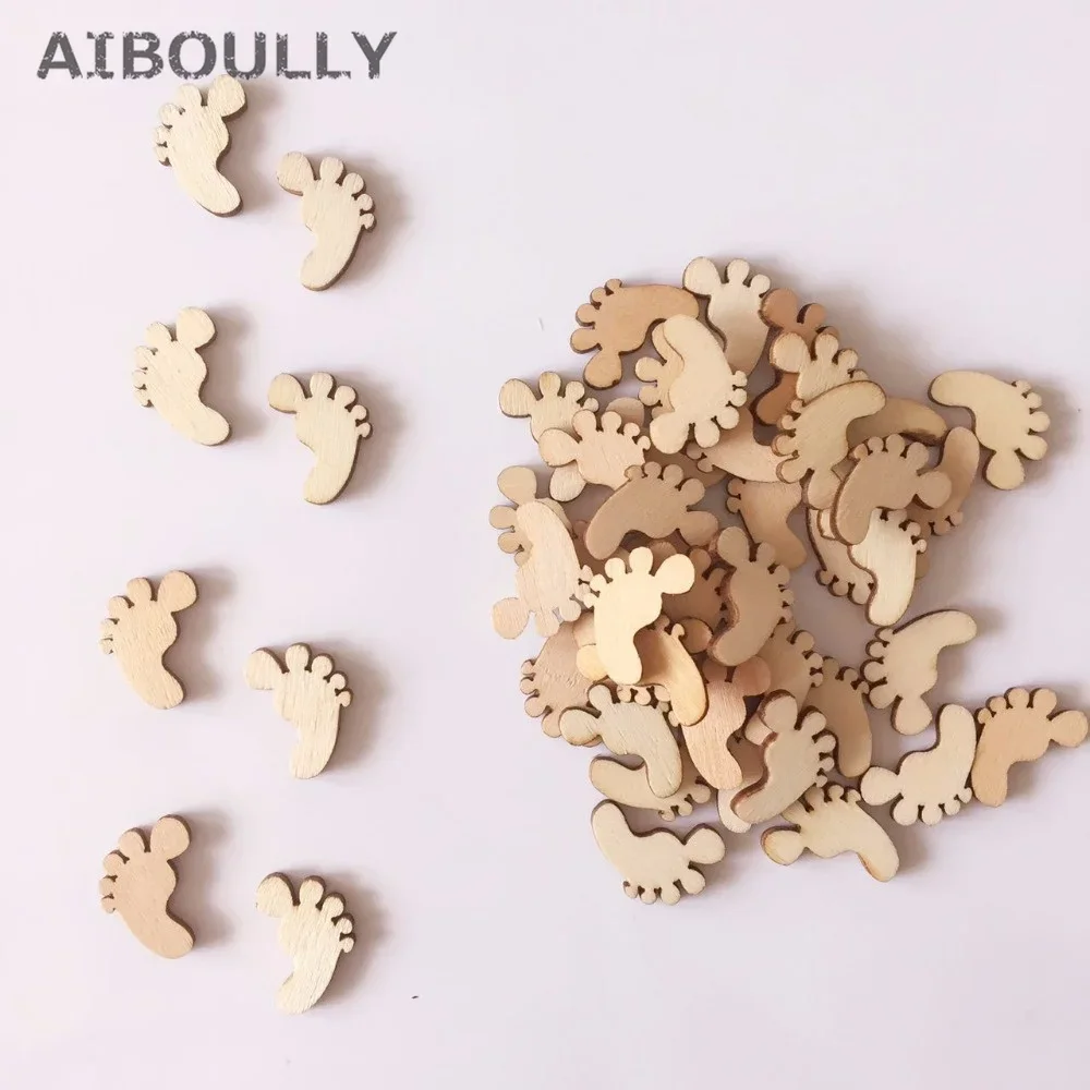 100pcs DIY Natural Wooden cute Baby foot Spacer Loose beads Fit kids Handmake Baby show wedding Xmas Party Crafting Decoration