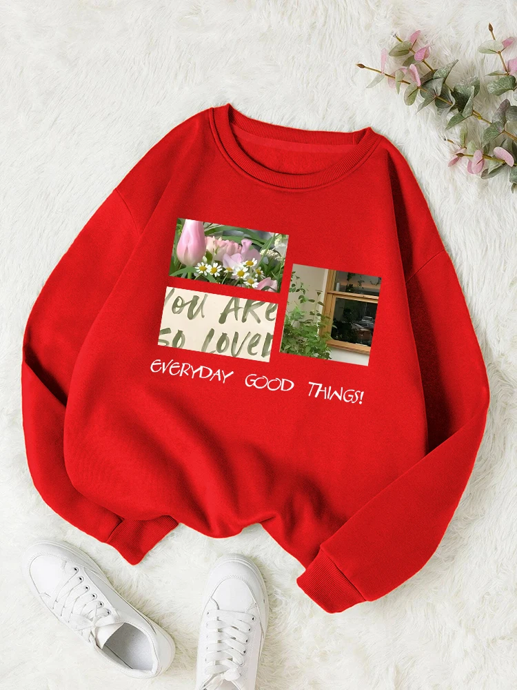 

Everyday Good Things Printing Sweatshirt Female Fashion Fleece Warm Hoody Autumn Crewneck Hoodies Casual Retro Sportswear Women