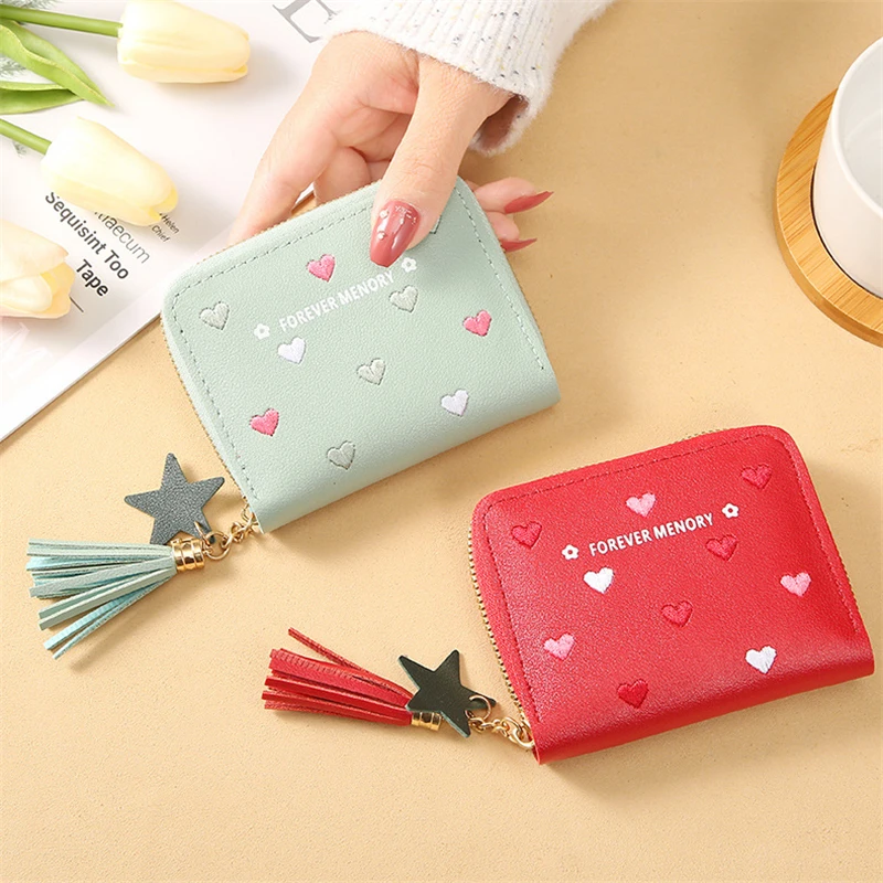 Women's Wallet Mini Student Tassel Pendant Short Wallets Small Fashion Zipper Coin Purse Ladies Card Holder Cash Money Bag