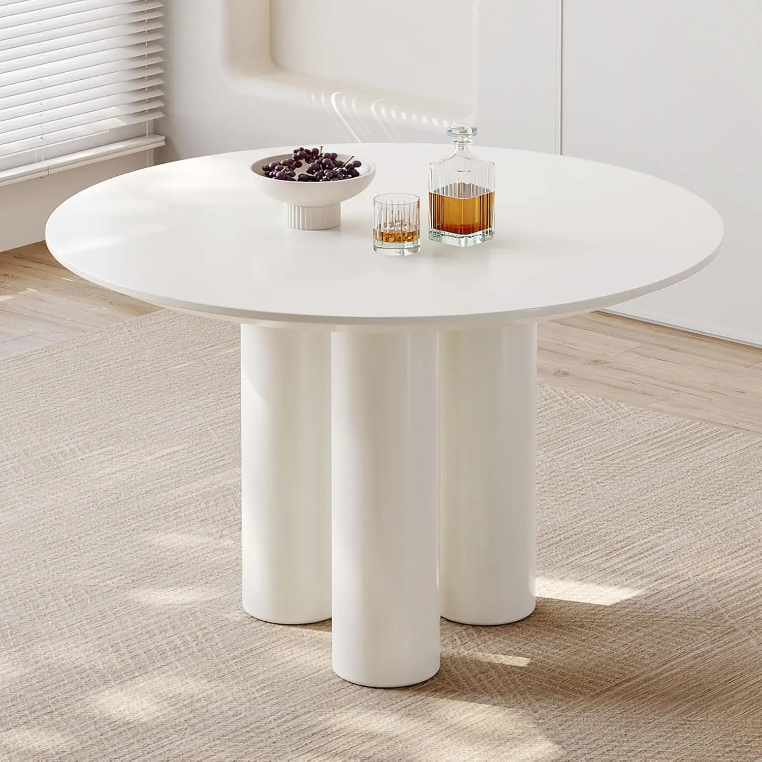 

39.37" Cream White Dining Table, Modern Round Kitchen Table, Small Indoor End Table for Kitchen, Bar, Living Room, Small Space,