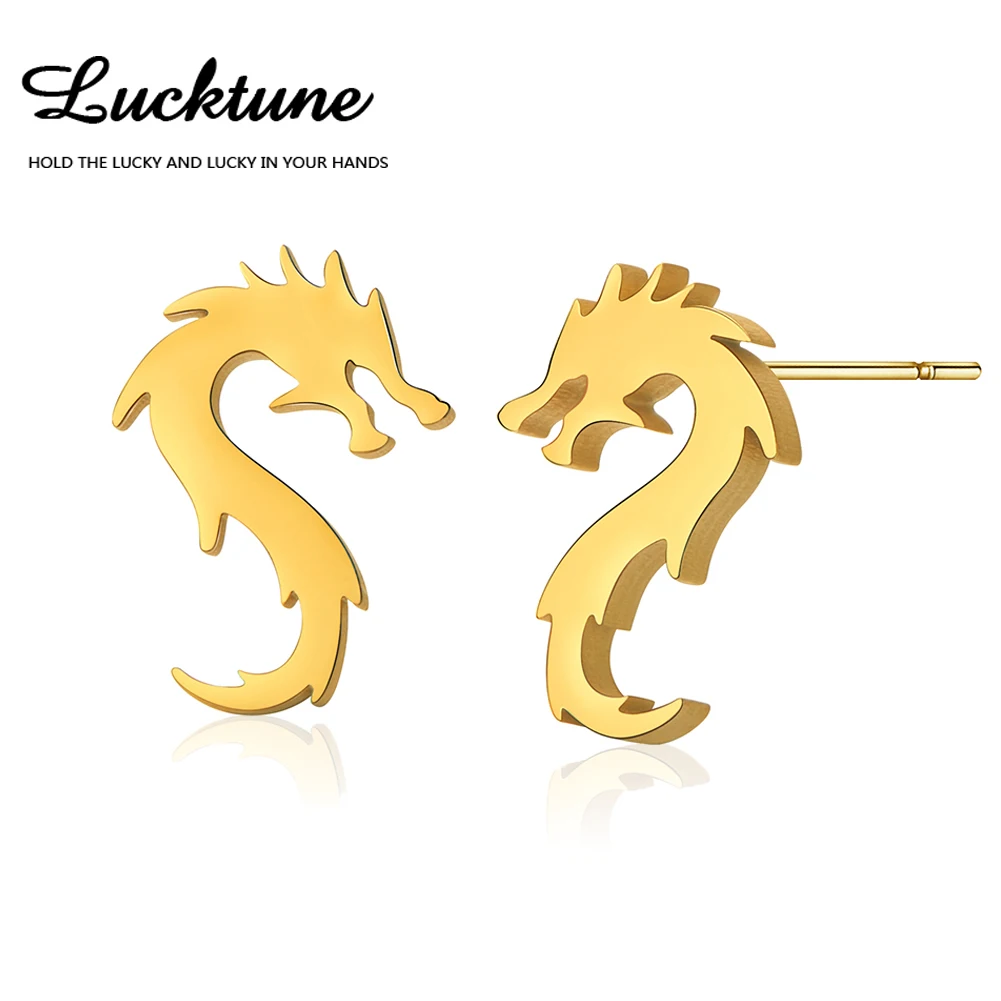 Lucktune Gothic Mini Dragon Stud Earrings Stainless Steel Chinese Dragon Earrings for Women 2024 Trendy Jewelry Birthday Gift