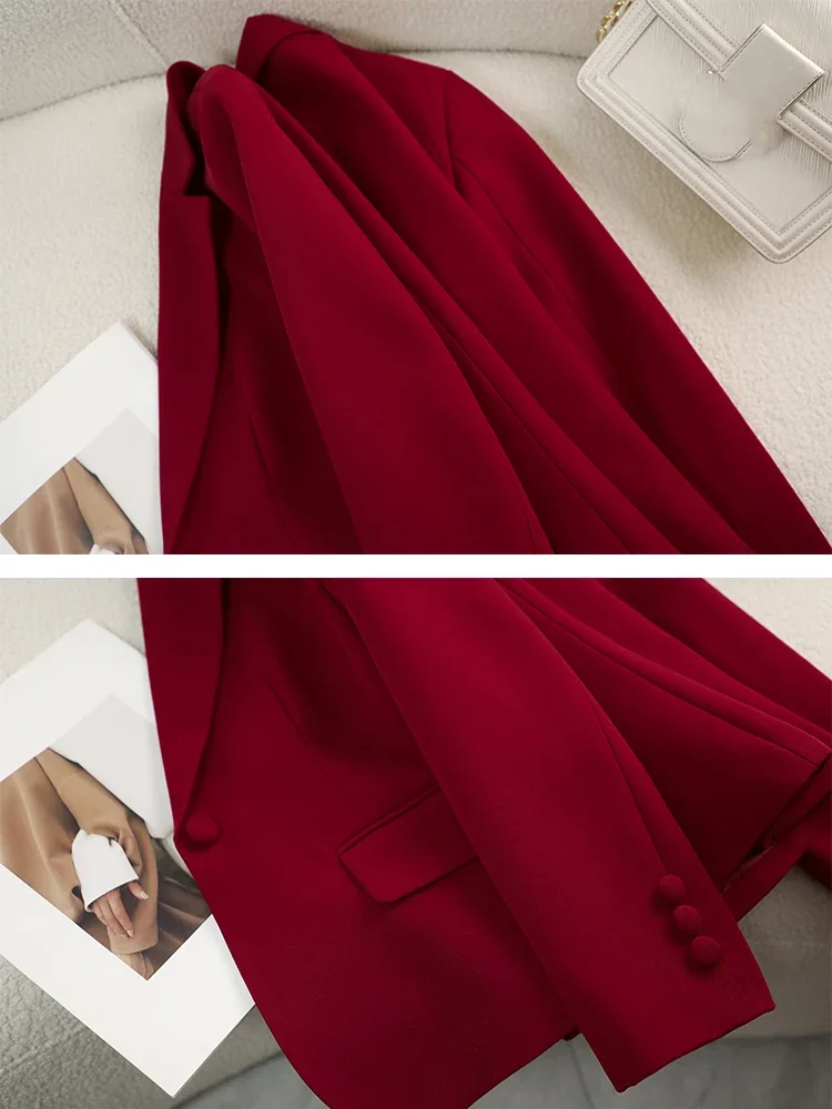 سترة نسائية للسيدات أحمر أخضر بيج أسود سادة ملابس عمل نسائية ضيقة معطف رسمي لخريف وشتاء