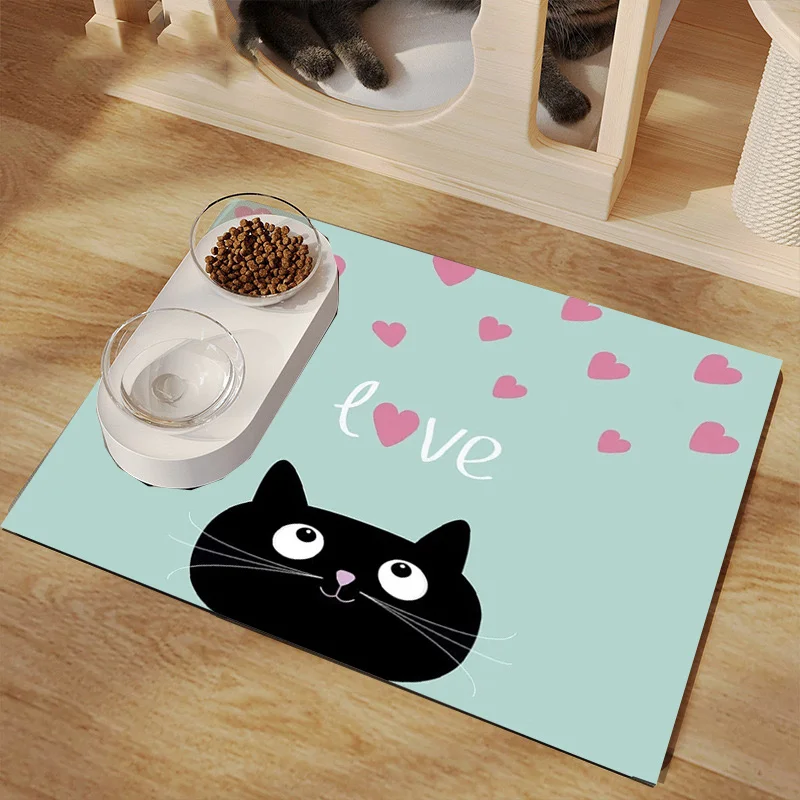 

1 шт. полиэстеровый коврик для кормления кошек с принтом Love Cat - впитывающий коврик для корма с технологией быстрого высыхания