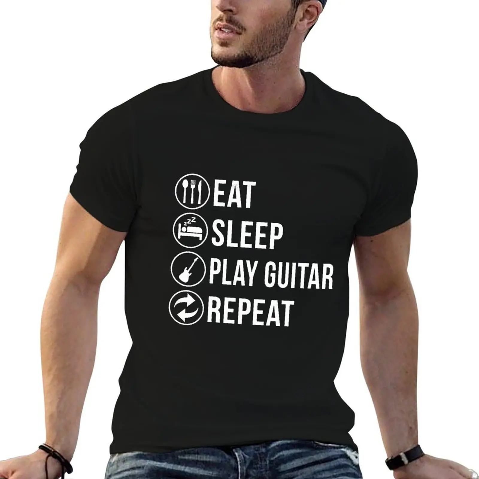 EAT. SLEEP. PLAY GUITAR. REPEAT T-Shirt t shirts for man slim fit t shirt man luxury men t shirt cotton 100% T-shirt