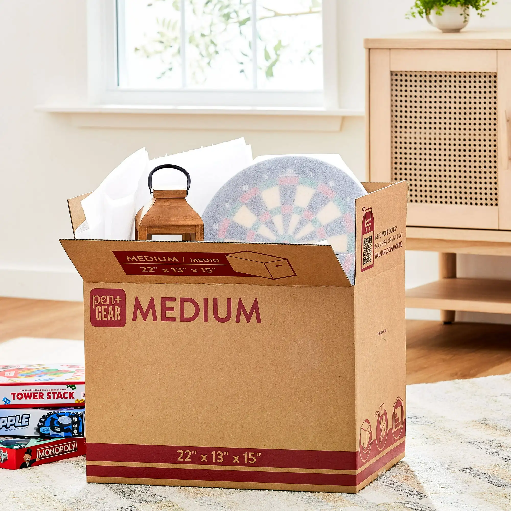 

Pen+Gear Medium Recycled Packing Moving Storage Boxes, 22 in. L x 13 in. W x 15 in. H, Kraft, 25 Count