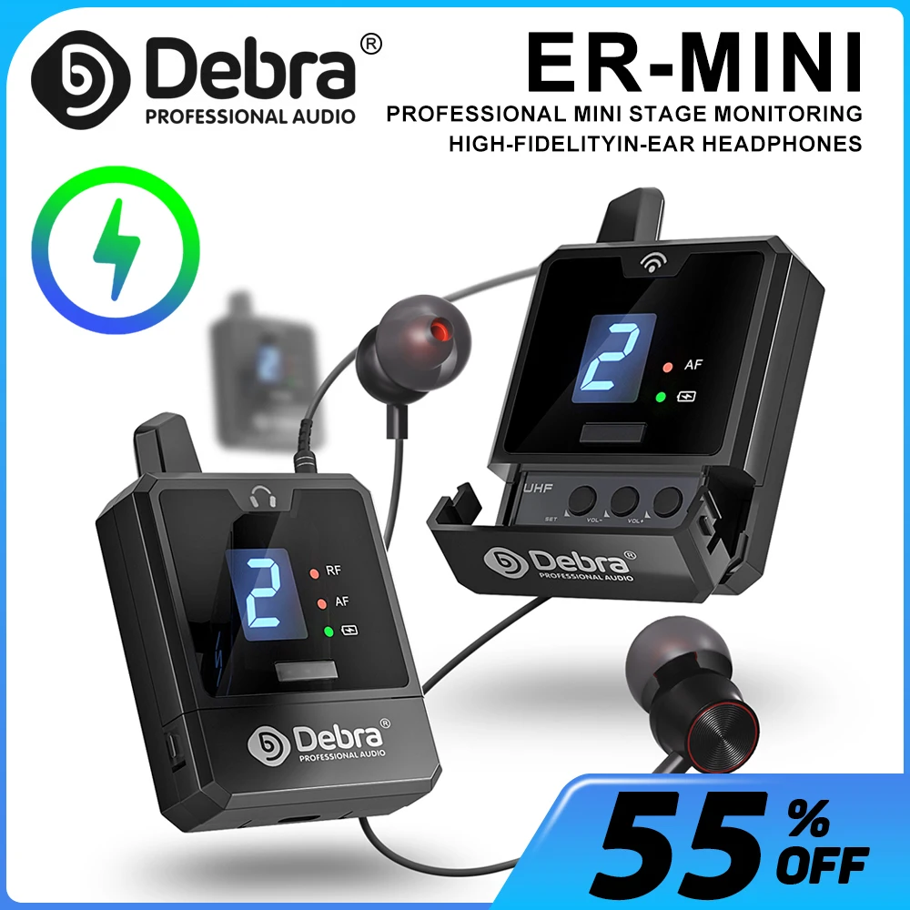 Sistema de monitoreo intrauditivo inalámbrico portátil Debra UHF, Audio IEM-Mini UHF recargable para monitoreo de Audio de música Transmisiones en vivo