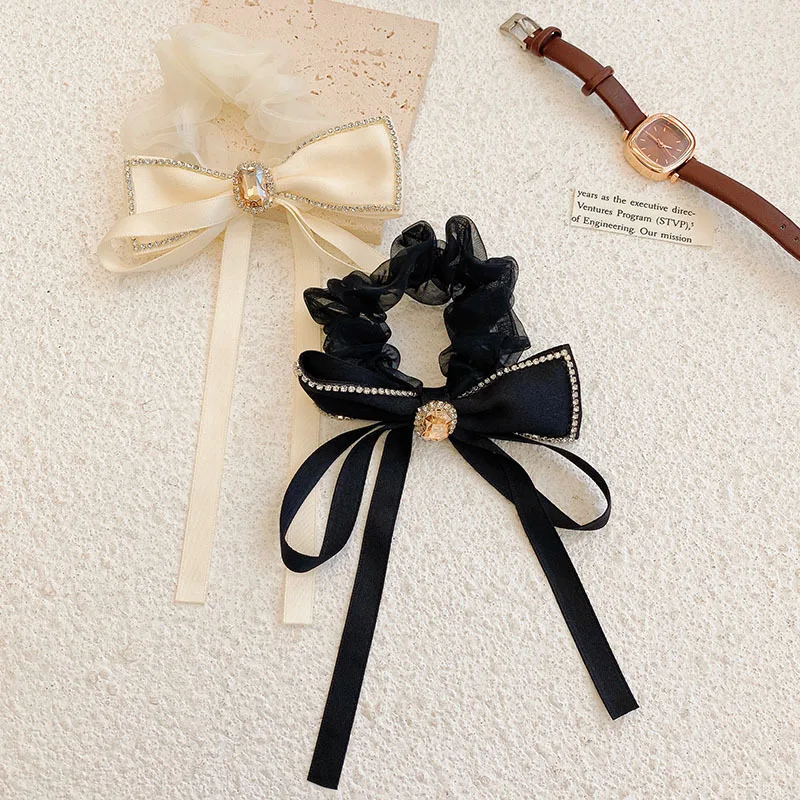 Korean New Trend Fabric Metal Flower Bow Hair Ties Birthday Party Creative Headrope Women\'s Elegant Fashion Hair Accessories