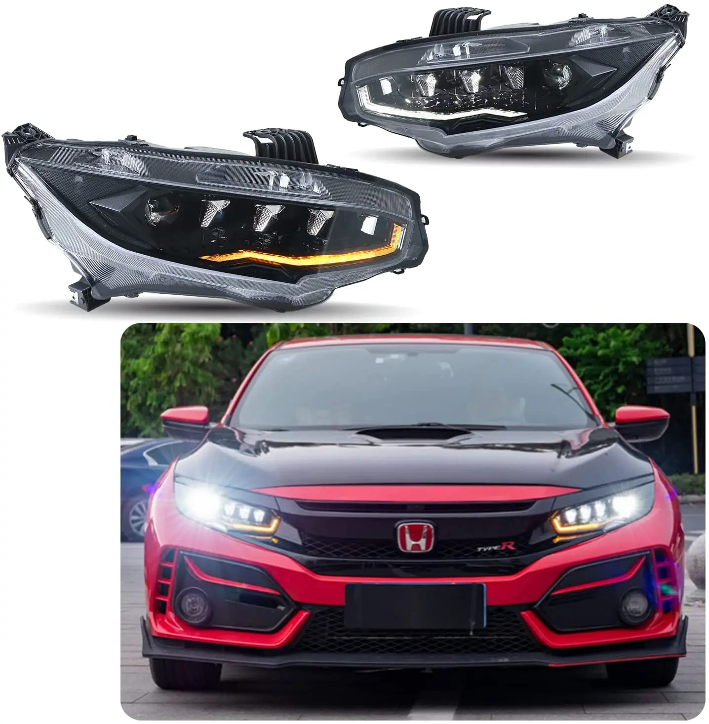 Headlamp Assemb for Honda Civic 10Th Gen Sedan Hatchback Type R 2016-2021 With The Sequential Indicator Start Up Animation Front