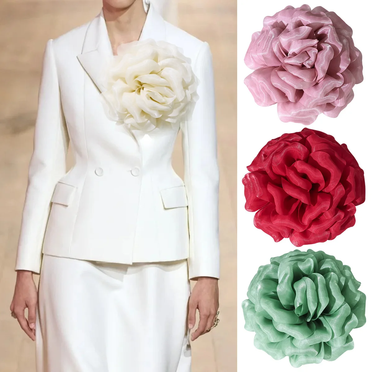 New Women's 21cm Organza Big Flower Brooch Dignified Elegant and Atmospheric Suit Jacket Accessories Pin Dress Corsage