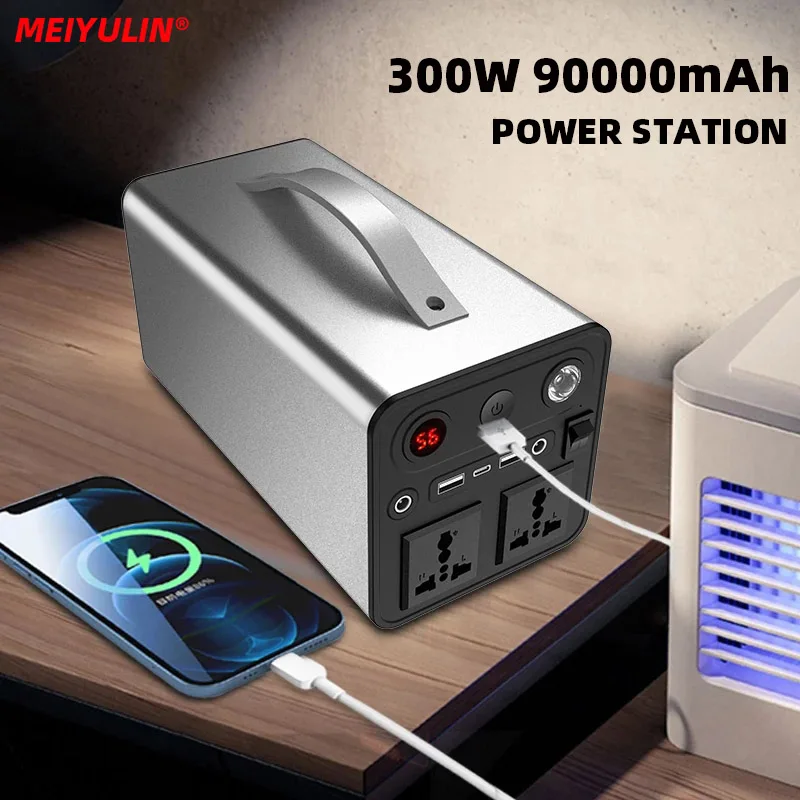 300W 전원 공급 장치 스테이션 태양열 발전기, 90000mAh, 휴대용 예비 배터리, 파워 뱅크, 110V, 220V, LED 조명, 야외 캠핑