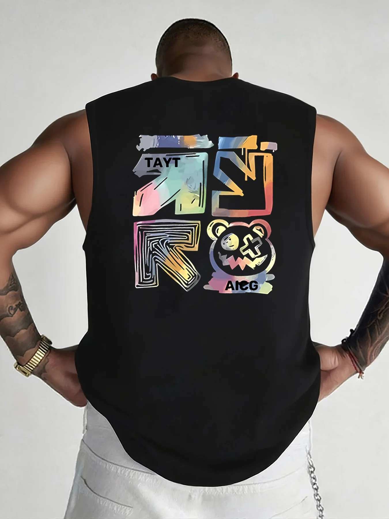 Débardeur sans manches pour homme 100% coton pur, col rond, imprimé, tendance, décontracté, sportif, coupe ample, style estival