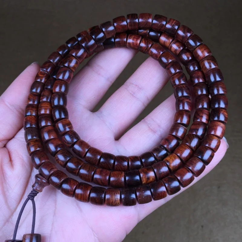 Authentic Hainan Huanghuali 108 Bead Purple Oil Pear Buddhist Beads Wooden Bracelet High-end Gift for Men and Women
