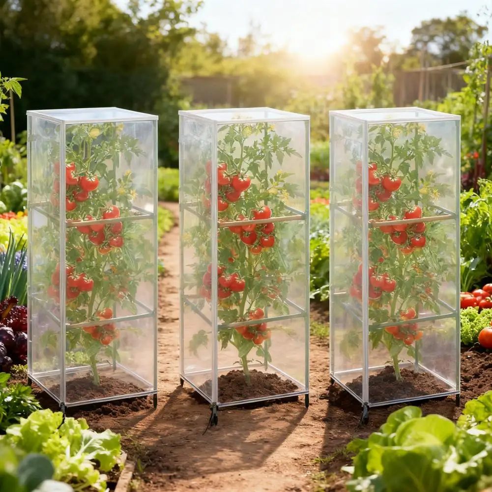 Tomato Cage Cover Garden Netting Plant Cover with Zipper Drawstring Square Tomato Cage Barrier Breathable Bird for Vegetables