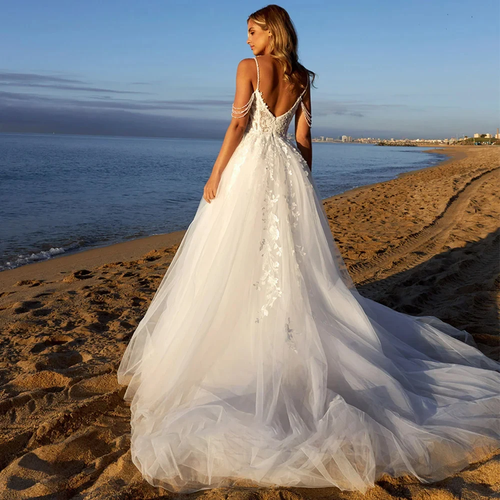 Luxury Side Slit Wedding Dresses for Ladies Elegant Strapless Bridal Gowns with Lace Exquisite Sleeveless Vestidos De Novia New