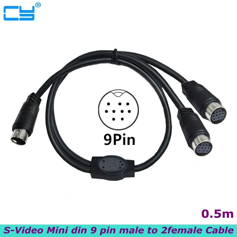 

0.5m S-video Mini DIN 9pin Splitter male to 2 femaleY Adapter Cable, for DVR/PVR, DVD Audio/Video Set-top Box Cable