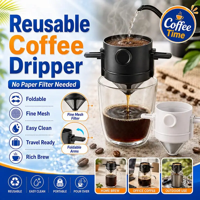 Pour Over Coffee Maker Foldable Hanging Ear Dripper Reusable Filter For Home Office Travel Camping Coffee Lovers