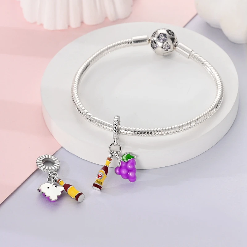 925 Silver Color Coffee Cake Bread Ice Cream Afternoon Tea beer Charms Pendant Fit 3mm 925 Original Bracelets DIY Jewelry
