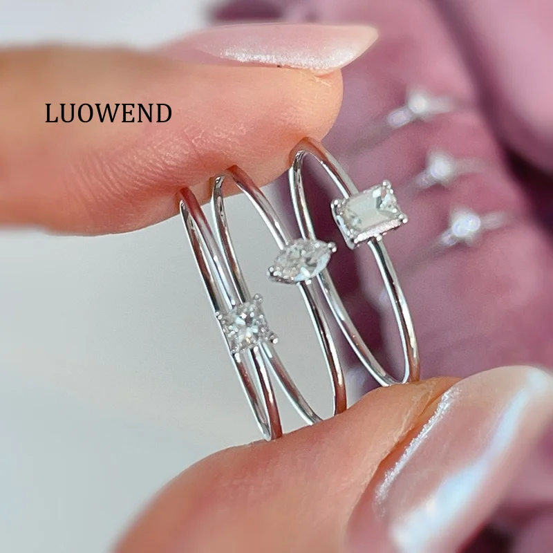 LUOWEND خواتم البلاتين تصميم أنيق INS نمط الماس الطبيعي الحقيقي خاتم الخطوبة للنساء هدية الذكرى السنوية الراقية