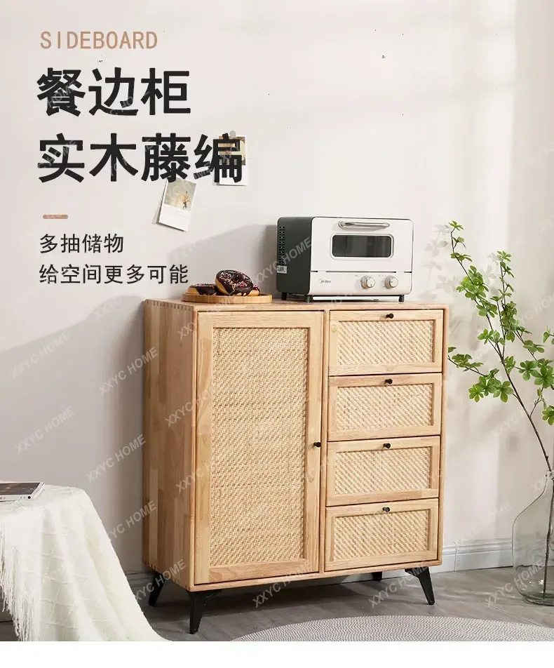 

XX -Style Solid Wood Sideboard Cabinet Simple Silent Style Rattan Cabinet