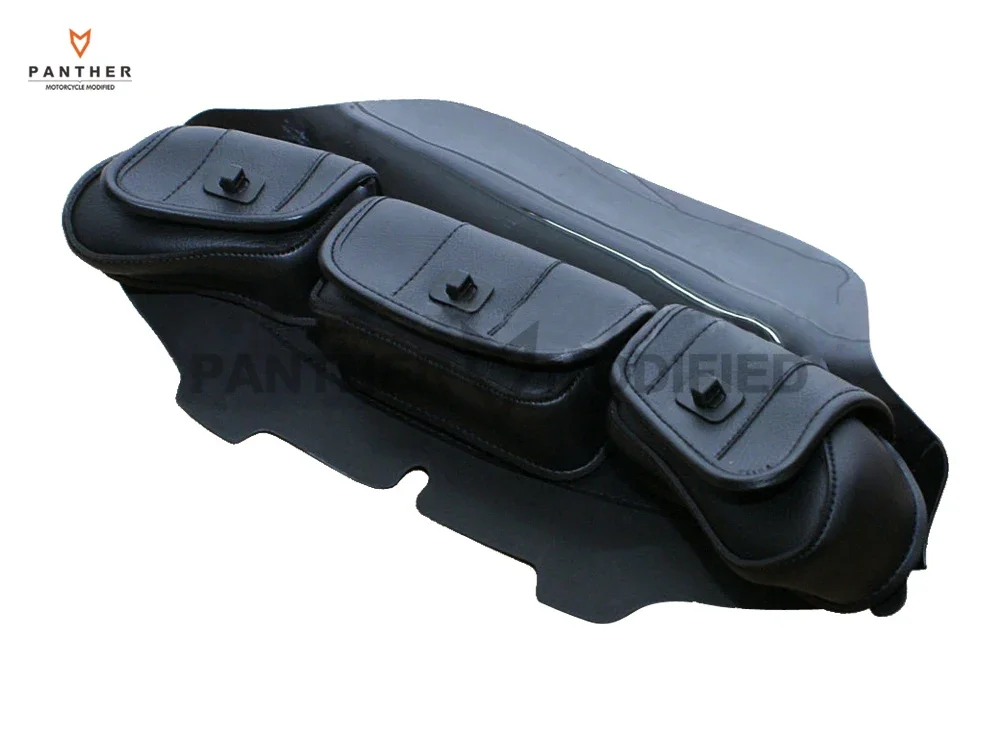 

Black 6" Motorcycle Windshield Bag Saddle 3 Pouch Pocket case for Harley Davidson Touring 1996-2013