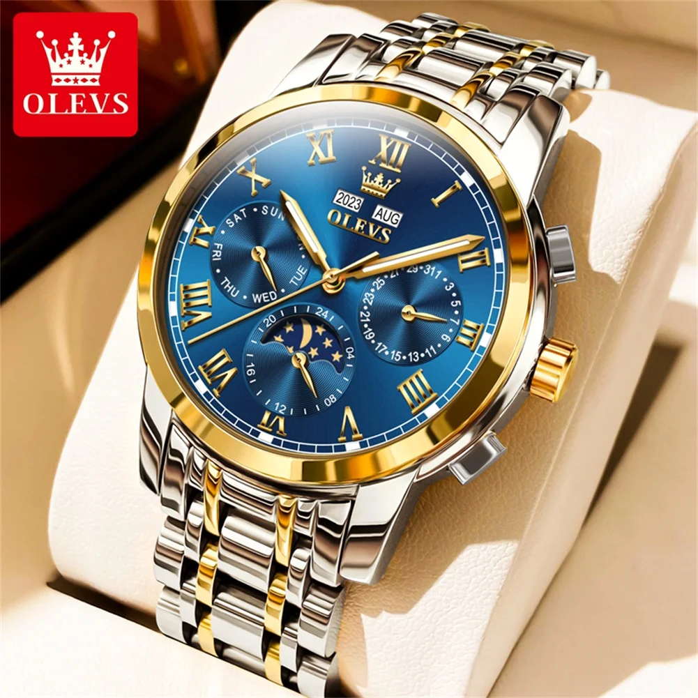 

OLEVS 6692 Auto Date Mechanical Watch For Men Moon Phase Waterproof Stainless Steel Man Wristwatch Calendar Roman Scale Watches