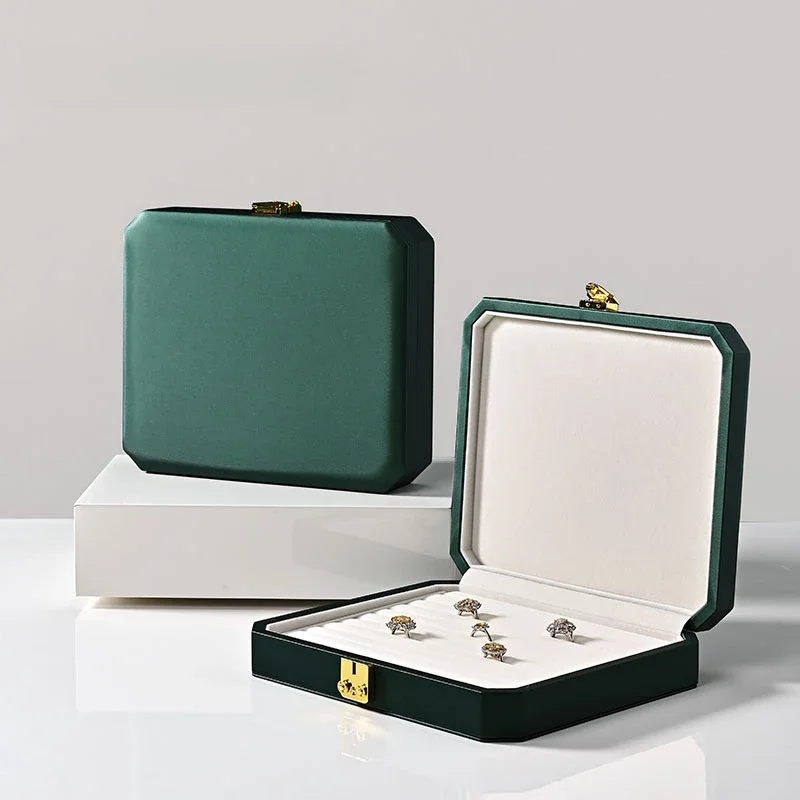 

High end jewelry box, PU leather microfiber with lock buckle, ring, necklace, jewelry display and storage box