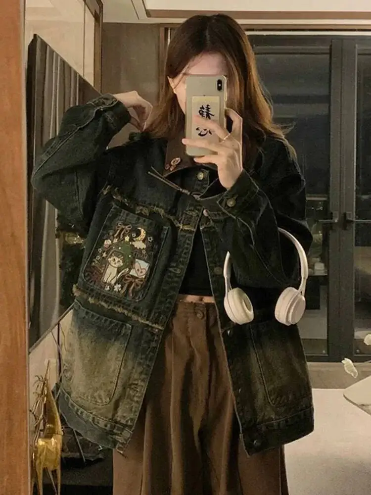 Damen Denim Jaet Loose Fit Frühling Herbst Neu Kleine Größe High Design Sense Horn Button Casual Sle Long Sve