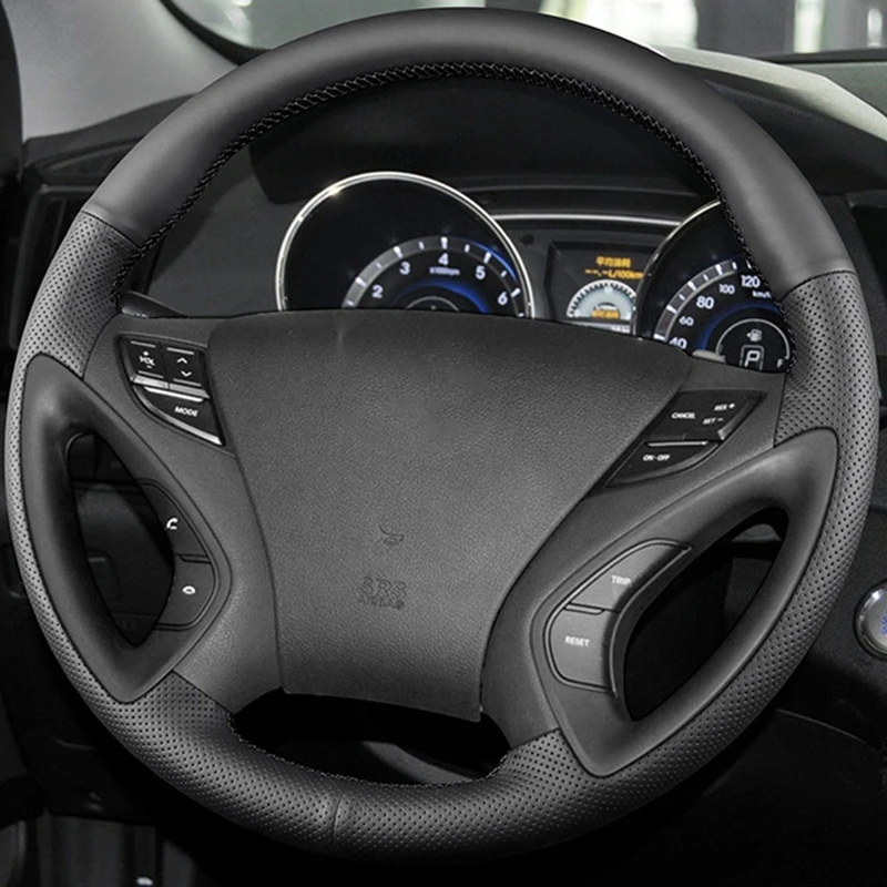 Hand Sewing Anti-Slip Leather Car Steering Wheel Braid Cover For Hyundai Sonata 8 2011 2012 2013 2014 Auto Interior Accessories
