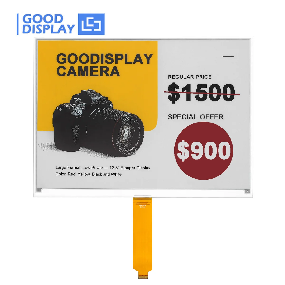 Large 4-Color E-Paper Display 13.3-inch 960x680 Pixels SPI Black White Yellow Red E-Ink Screen GDEY133F91