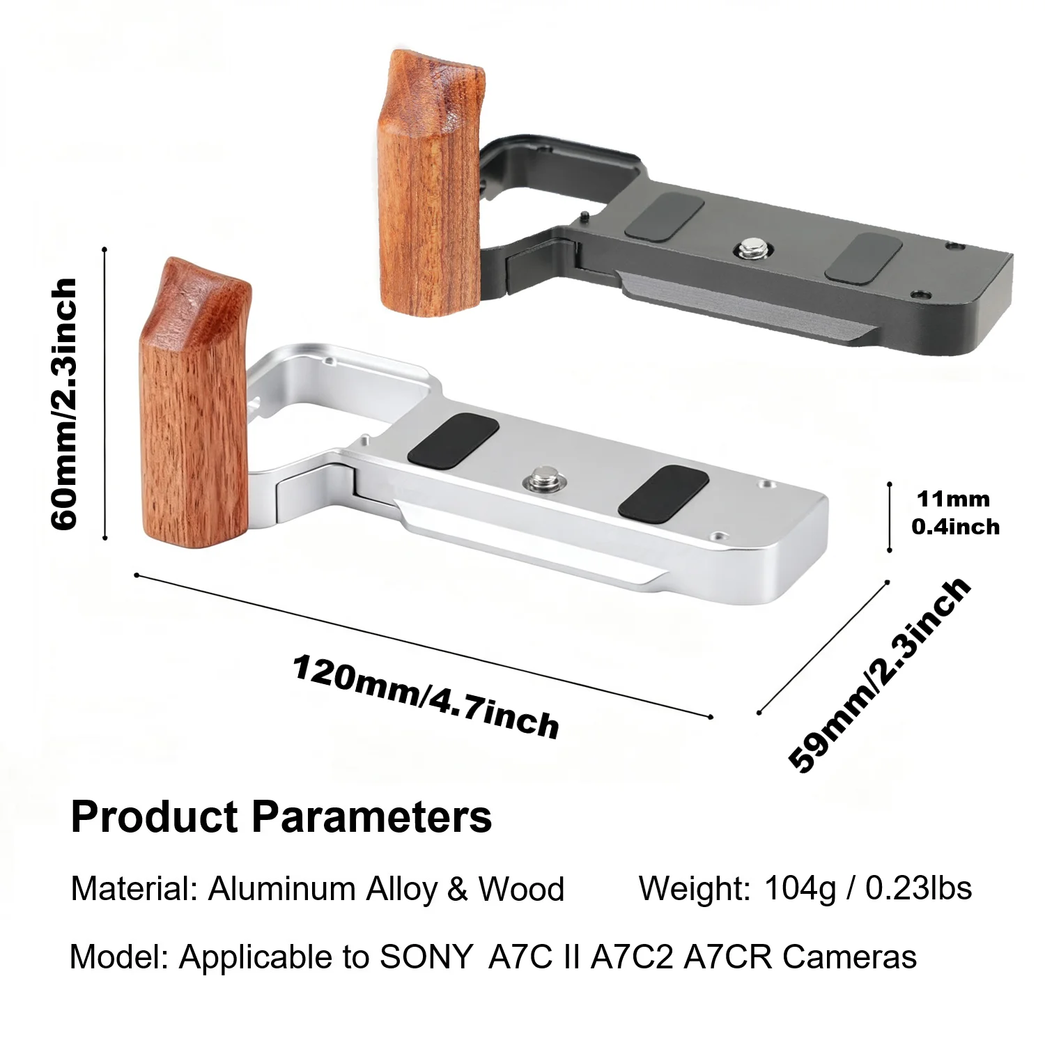 A7C II A7CR L Bracket Wooden Handle Grip Quick Release Plate, Camera Cage for Sony Alpha 7C II A7CR A7C2 Camera, Built in Wrench