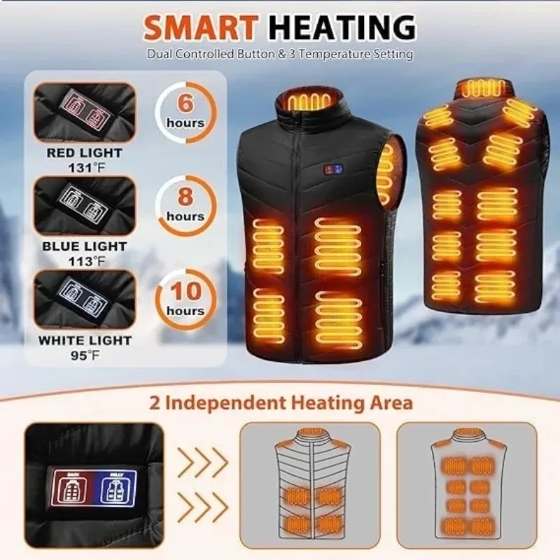 21 Heating Areas Jacket Men's Winter New USB Electric Heating Warm Sleeveless Vest Infrared Heating Clothes Men's Snow Ski Vest