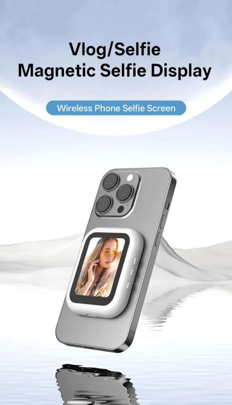 Magnetic Phone Wireless Selfie Viewfinder Real Time Rear Camera Preview Monitor for Vlog Video Recording Live Streaming