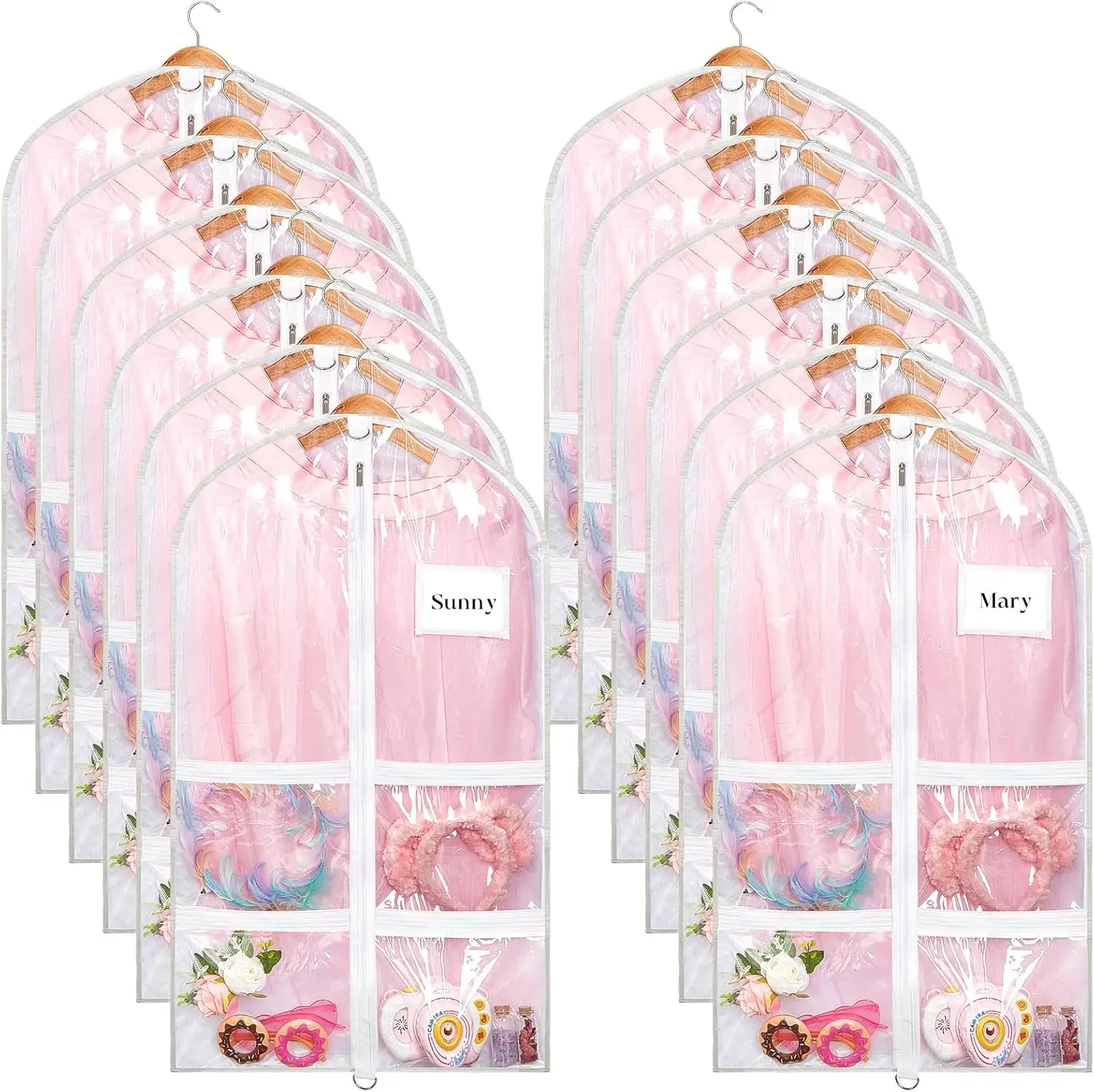 

12pcs Clear Garment Bags for Dance Costumes with Zipper Pockets, Hanging Clothes Cover