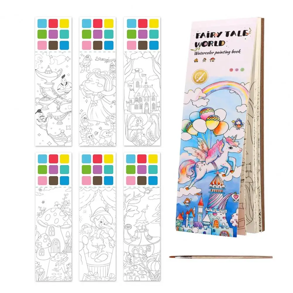 그림 책 세트 어린이 그림 책 페인트 브러시와 어린이를위한 휴대용 수채화 색칠하기 책 20 페이지 Diy 포켓 그림