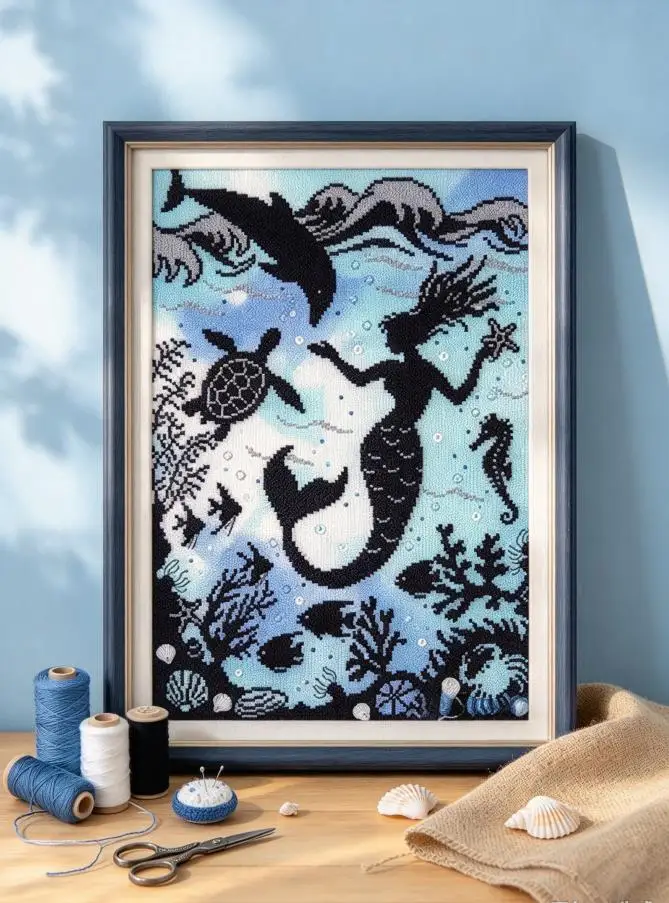 BT Mermaid Counted Cross Stitch Kit DIY Handcraft Colorful Embroidery Floss Artwork for Leisure Time