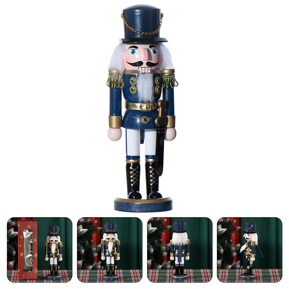 

Nutcracker Soldier Decor New Year's Christmas Decorations Desktop Wooden Blue Holiday