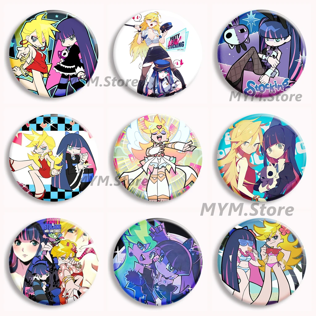 Panty & Stocking Anime Soft Button Pin Panty Stocking Sister Brooch Scanty Kneesocks Cartoon Badge Bag Decor Fans Collect Gifts