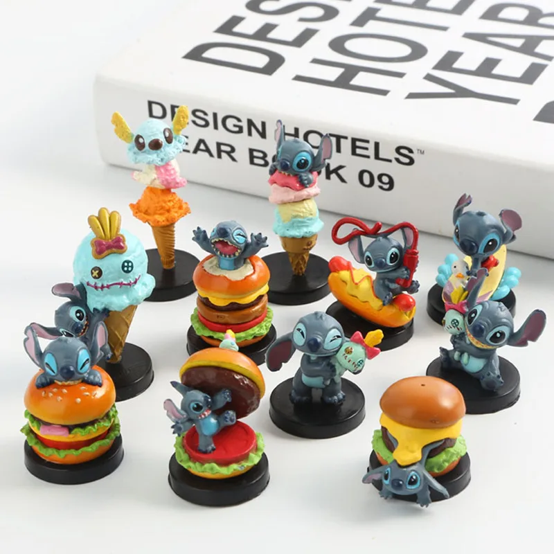 Lilo Stitch Burger Ice Cream Accessories PVC Statue Action Figurine Desk Collectible Anime Model Toys Figures Gift