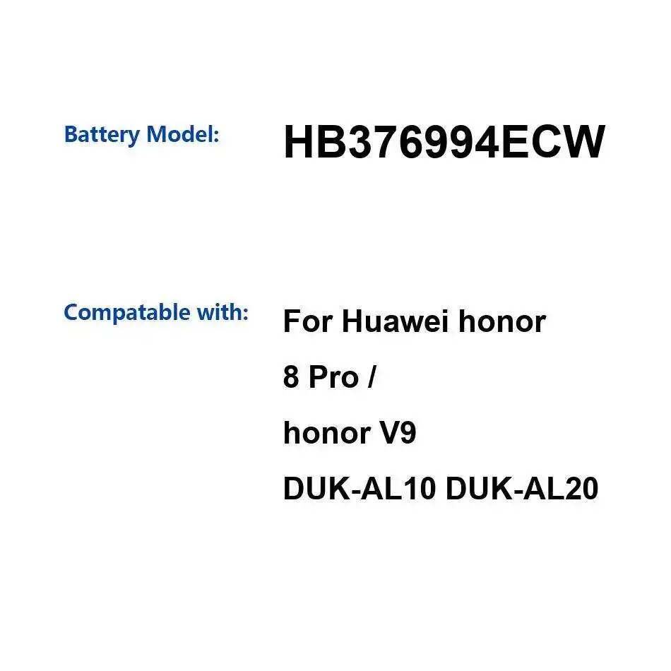 

Для Huawei Honor 8 Pro V9 Duk-AL10 Duk-AL20 HB376994ECW аккумулятор мобильного телефона Премиум замена 4000 мАч прочный