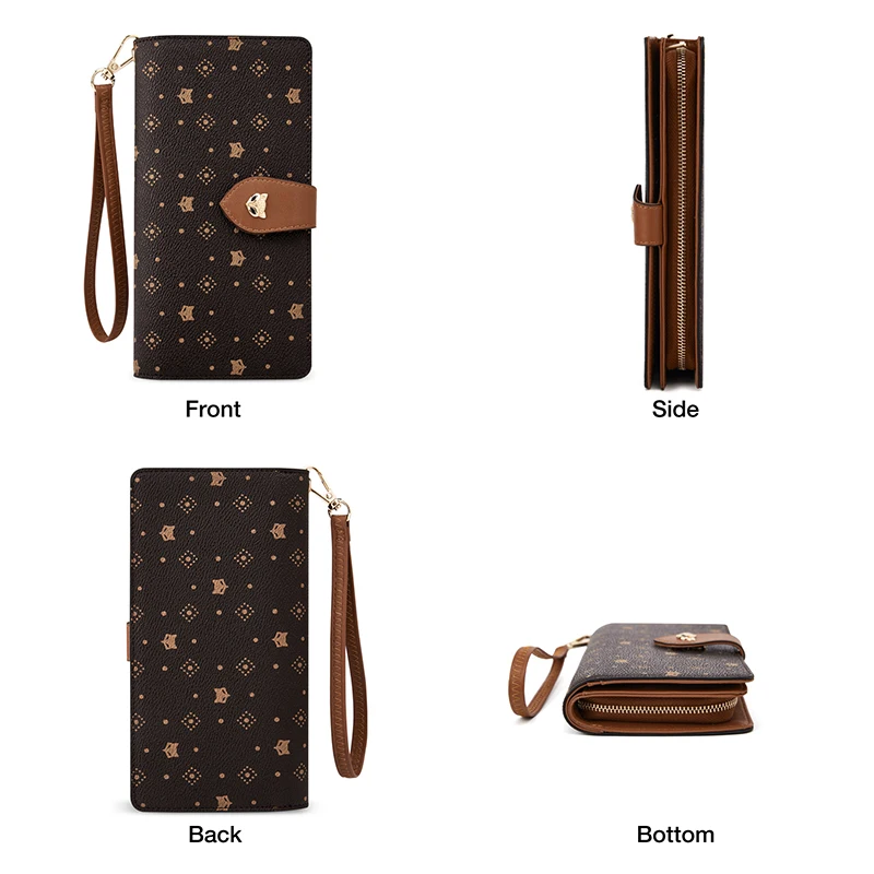 FOXER Women's Long Wallet Vintage Print Wristlet Purse Large Capacity Multi Card Holder Phone Clutch Bag Gift Box For Ladies