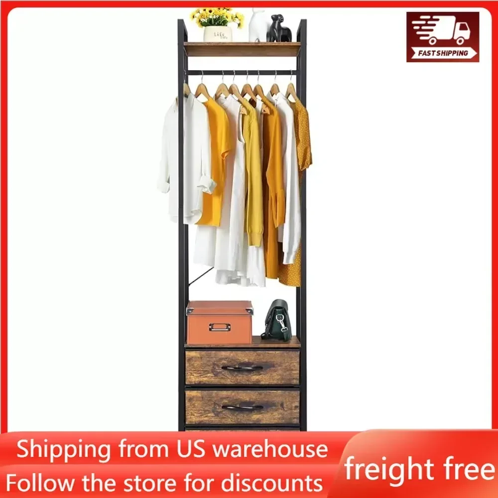 

Garment Rack with Drawers, Heavy Duty Clothes Stand Dresser, Wood Top, Metal Frame Fabric Drawers, Wardrobe Closet Clothes Rack