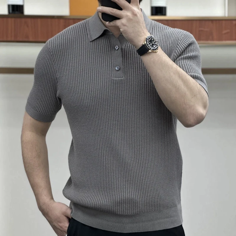 Summer New Men's Solid Plus Size All-match T Shirts Polo Neck Short Sleeve Simplicity Smart Casual Tops Fashion Casual Clothing