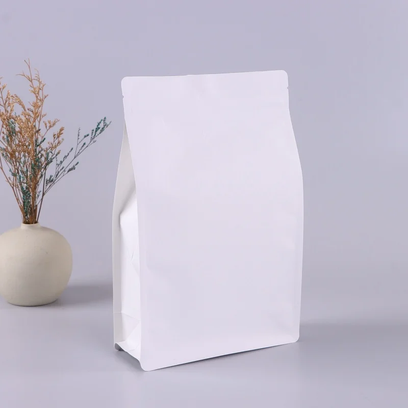 

3D Side Gussets White Paper Zip Lock Bag Resealable Ground Coffee Dried Fruits Spice Seeds Sugar Cereals Storage Pouches