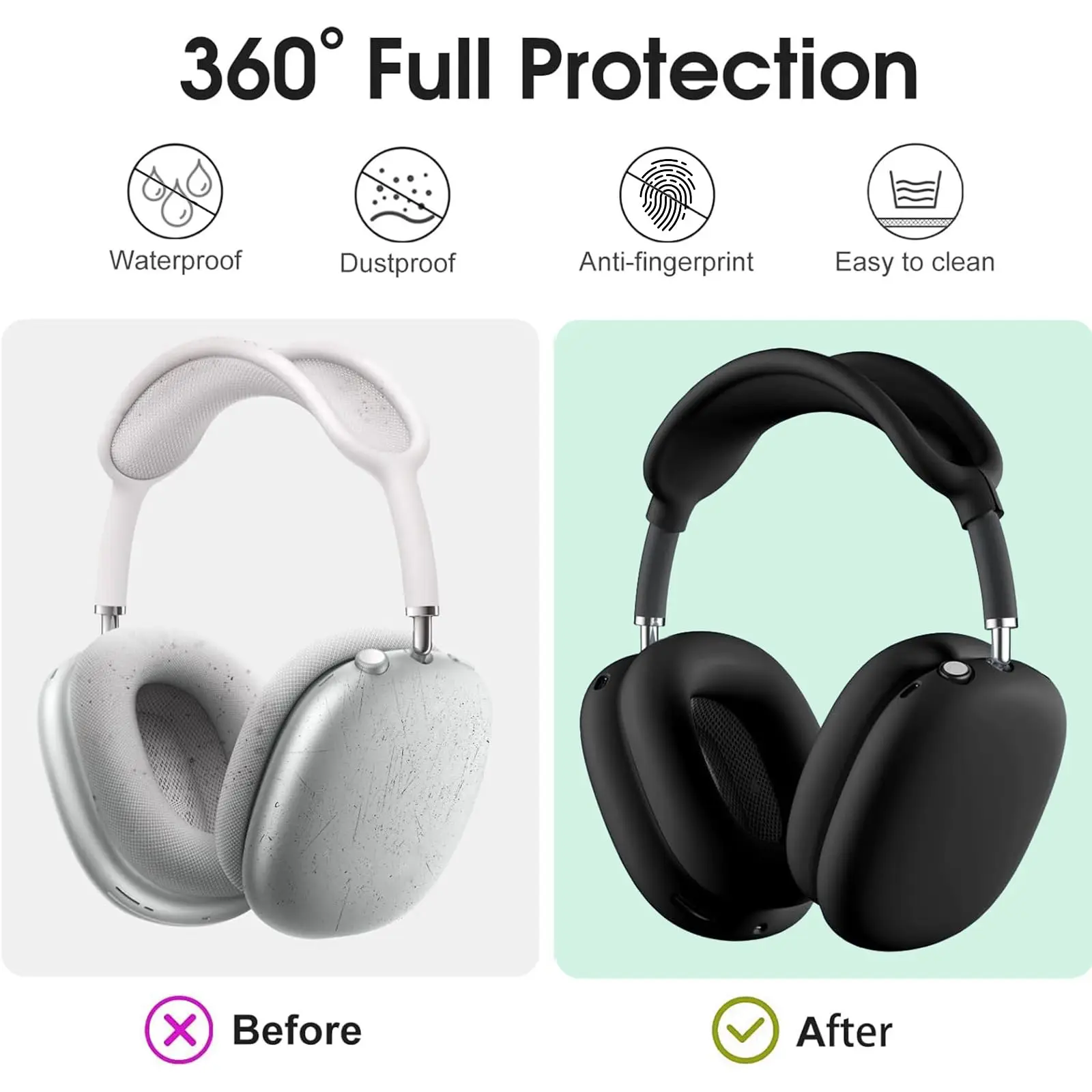 3 in 1 Silicone Protector for AirPods Max Headphones, Anti-Scratch Ear Cups Ear Pad Headband Cover Accessories