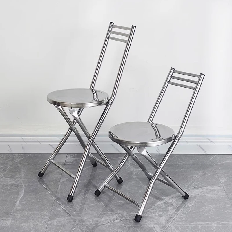 Thickened Stainless Steel Chair Folding Round Stool Household Dining Chair Backrest Small Outdoor Travel Chaisse Furniture