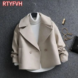 2024 New Autumn Winter Woolen Coat Women Short Slim Fashion Double-Breasted Suit Collar Cardigan Wool Jacket Female Outerwear