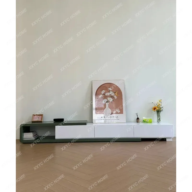 XXStand Floor Modern Tv Cabinet Solid Wood Living Room High Gloss Retractable Tv Stand White Entertainment Center