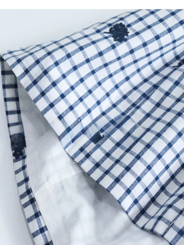 HEIDD SE2025 サマーヴィンテージ チェック柄 刺繍入りフラワー ウエストシェイプストラップドレス ハイウエスト コットン Aライン ショート丈 ノースリーブドレス