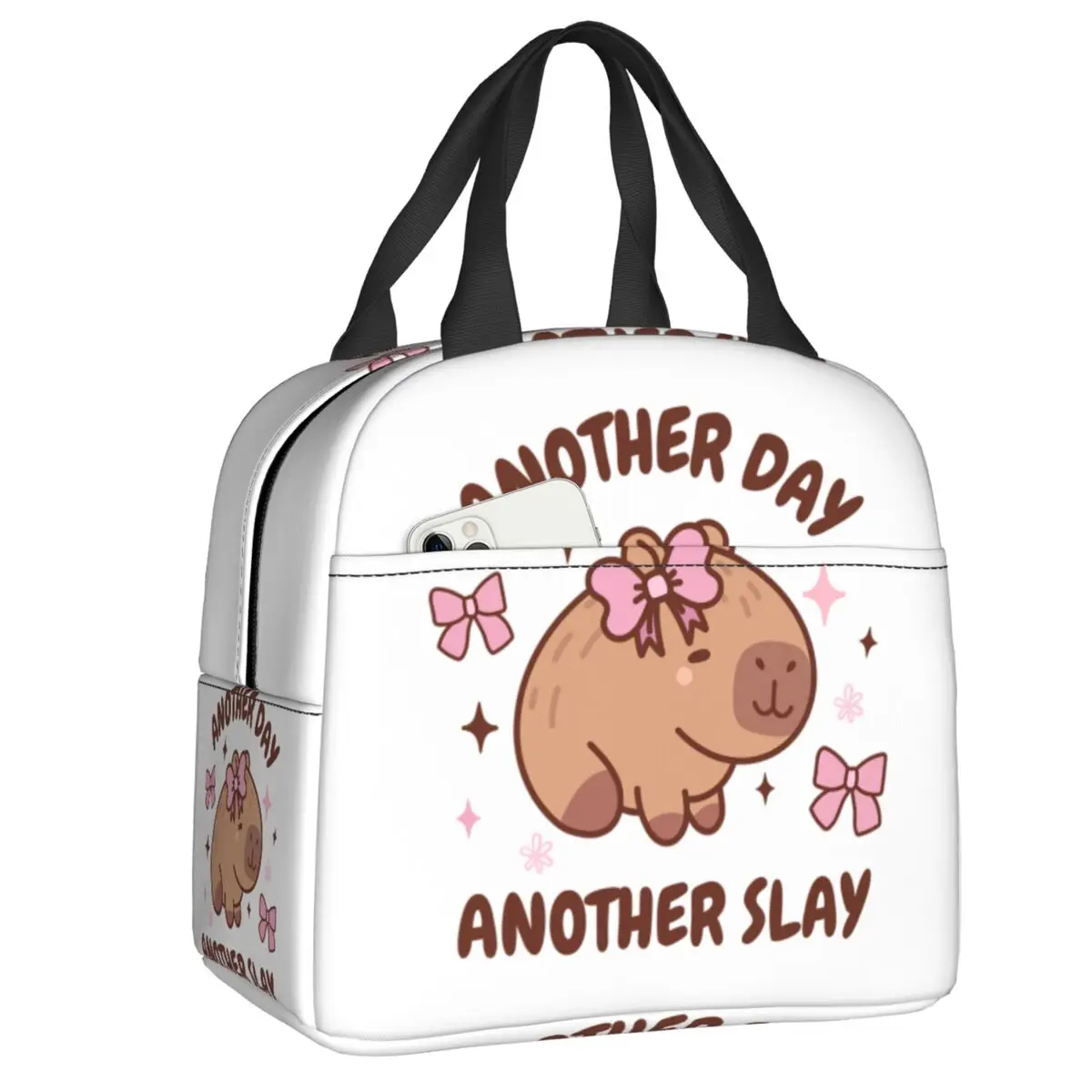 Lonchera Personalizada con Diseño de Capibara 'Another Day Another Slay', Bolsa Térmica para Mujeres, Lonchera Aislada para Niños y Escolares