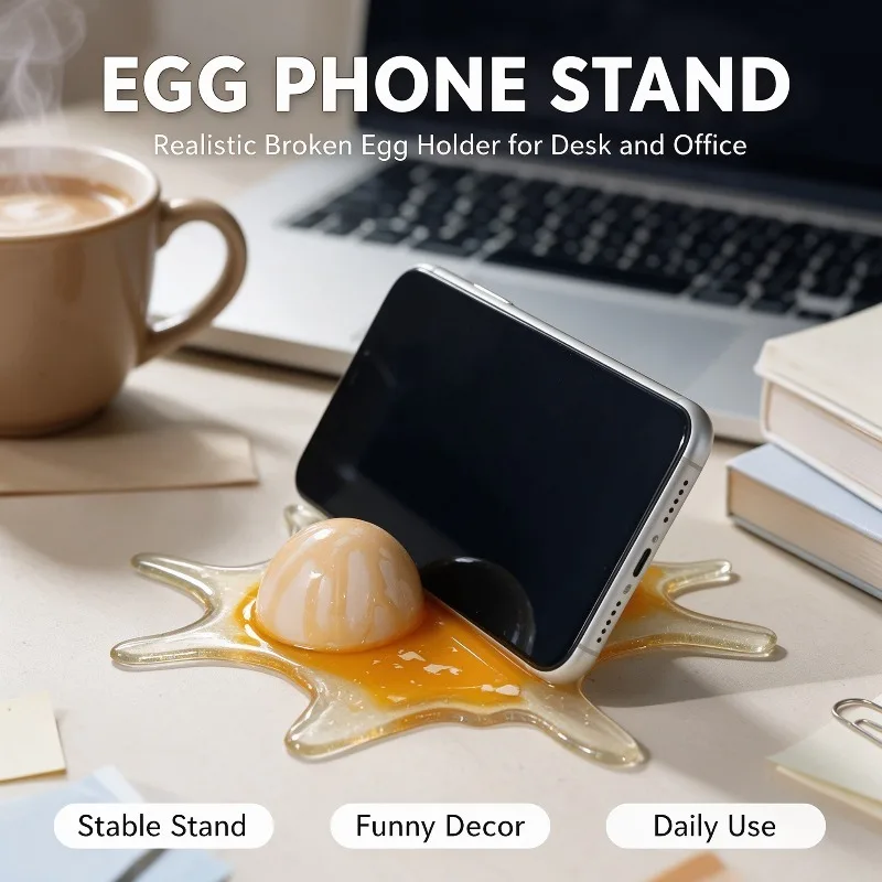 Cracked Egg Prank Toy, Realistic and Funny Cracked Egg Toy Creative Phone Stand for the Office, Prank Desktop Ornament Toy Gift